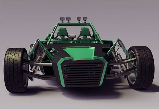 The buggy car stands on a gray background
