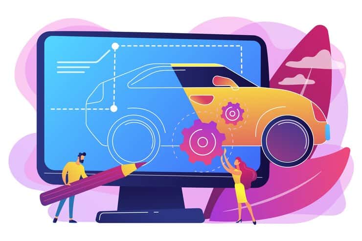 Illustration of Designers Drawing Modern Car