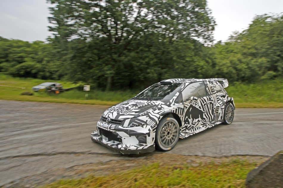 A car with an unusual design is standing sideways