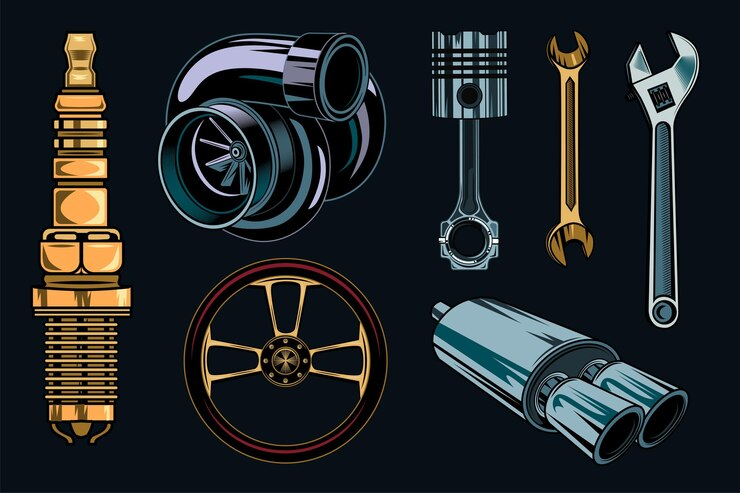 Illustration of Vintage Car Repair Elements Set